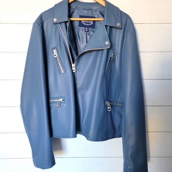 Scoop Blue Vegan Leather Moto Jacket - Picture 6 of 10